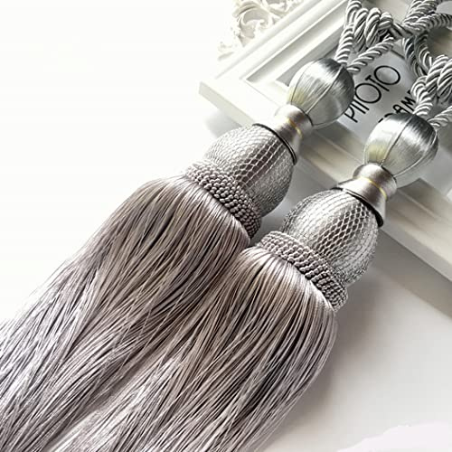 Vorhangband, 2 Stück, große Raffhalter, Kugelquaste, Vorhangseil, Raffhalter, Handstrick, Vorhang, Schlüsselband für Zuhause und Büro, Fenstervorhänge, Dekoration (Silber)