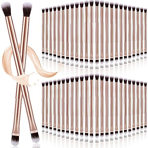Bokon 50 Pcs Eyeshadow Smudge Brush 2 in 1 ， 2 Double Ended Concealer Brush Under Small Soft Firm Pointed Foundation Makeup Applicator for Blending Eye Shadow Liner