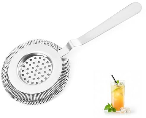 1 Pcs Round Cocktail Strainer Stainless Steel Ice Filtering Tool Colander Filter for at Home Bar Restaurant
