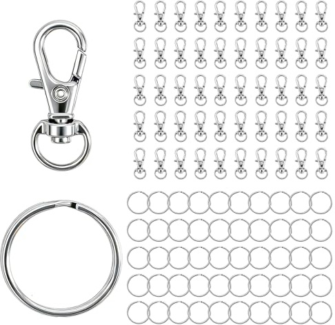 moinkerin 100 Pièces Porte Clef Mousqueton Porte Clé Anneaux Porte Clé pour le Bricolage, la Résine et la Fabrication de bijoux