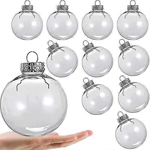 10-Pack Clear Plastic Ornaments, 80mm Clear Plastic Refillable Decorative Ball, 3.15 inch Christmas Fillable Balls for DIY Crafts, Christmas Tree Decoration, Wedding Party, Christmas House Decoration
