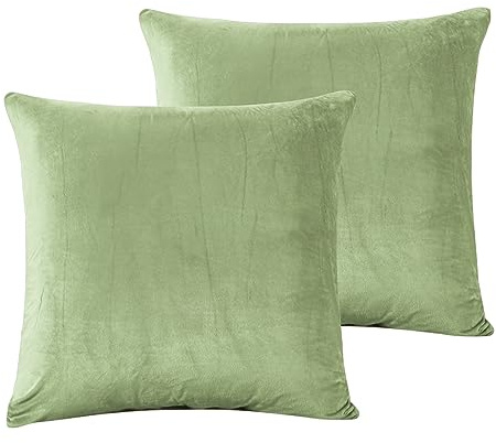 Damier Plüsch Kissenbezug 80x80cm Winter Flauschig Cashmere Touch Kissenhülle Grün Hellgrün Flanell Biber Plüschkissen 2er Set Kopfkissenbezug mit Reißverschluss