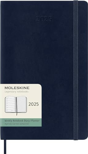 Moleskine Weekly Planner, Agenda Settimanale con Spazio per Note 12 Mesi 2025, Copertina Morbida e Chiusura Elastica, Colore Blu Zaffiro, Formato Large 13x21 cm
