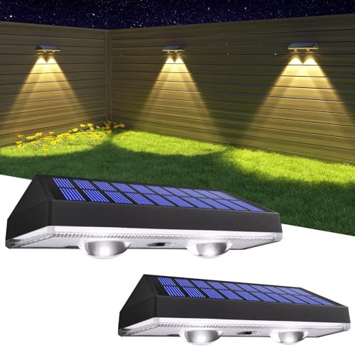 HAMLITE Solar Fence Lights Outdoor Garden: Solar Wall Lights Outdoor Waterproof - Solar Powered Garden Fence Lights 3 Color Modes for Deck Patio Decking Gate Yard Decoration 2-Pack