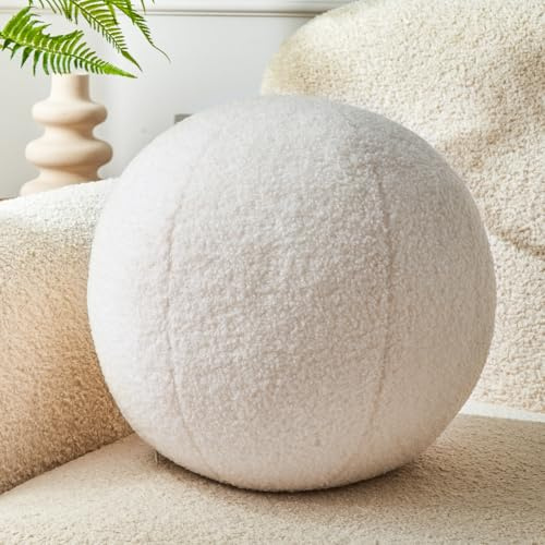 Vdoioe Cream White Ball Pillow 11.8 Inches Round Throw Pillow Simple Modern Ball Shaped Throw Pillow，Nordic Style Cushion Decorative Pillow for Couch,Sofa,Bedroom