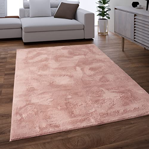Paco Home Teppich Wohnzimmer Schlafzimmer Kunstfell Shaggy Hochflor Flauschig Soft Einfarbig Rosa, Grösse:80x300 cm