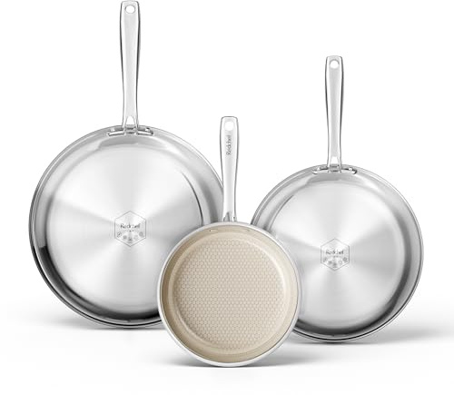 Redchef Non Stick Frying Pans, Hybrid Ceramic Frying Pan, Nonstick Skillet with Stay-Cool Handle, Non Toxic, PFAS PFOA & PTFE Free, Dishwasher & Oven Safe, Compatible with All Cooktops (8+10+12 inch)