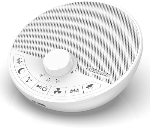 Someyou Portable White Noise Machine with 18 Sleep Sounds, Battery Powered Bluetooth Function Knob Volume Control Sleep Timer, Baby Sound Machine for Adults Kids Sleeping(White)