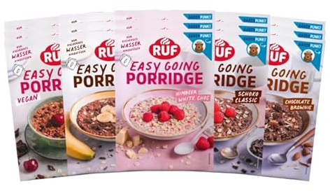 RUF Probier Set Porridge Schoko (15 Stück), 3 x 5 verschiedene Sorten Instant Haferbrei für ein schnelles und gesundes Frühstück, 15 x 65g Beutel