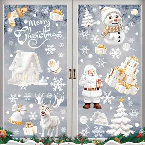 JAMSSOW 190pcs Fensterbilder Weihnachten,Weihnachtsdeko Fenster Selbstklebend,Doppelseitig Fensterbild Weihnachten,Weihnachtsfensterbilder,Wiederverwendbare Fenster Aufkleber,Fensterdeko Weihnachten