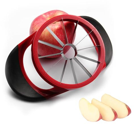 Apple Corer and Slicer, Fruit Cutter, Apple Divider, 3 in 1 Apple Peeler and Corer Machine Remover, Stainless Steel Slicer with 8 Sharp Blade Slices for Fruits, Vegetables, Ergonomic Handle - (Red)