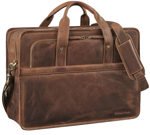 STILORD Paolo Geräumige Aktentasche Herren Leder Arbeitstasche 15,6 Zoll Laptoptasche für Männer Umhängetasche Groß Dokumententasche Große Lehrertasche echtes Rindsleder Farbe:mittel - braun