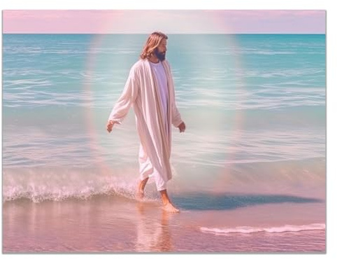 WIKEO Jesus Leinwand Kunstdruck, Jesus geht auf dem Wasser Christliche Poster Religiöse Bilder, Gemälde für Schlafzimmer Wohnzimmer Büro Küche Dekoration - 30x40cm Ungerahmt(Rosa)