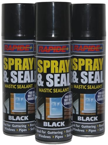 3PC BH Spray & Seal Black Mastic Sealant, 300ml, Pack of 3, Waterproof for Guttering, Roofs, Windows and Pipes