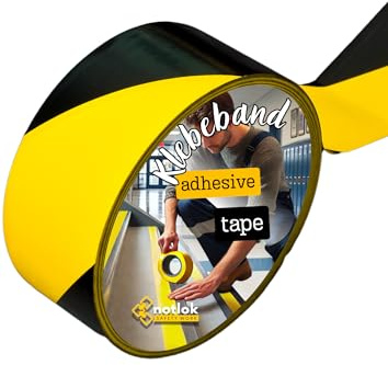 notlok Safety Work - Nastro adesivo segnaletico [Nero-Giallo, 100mm x 33m] | Nastro di marcatura a pavimento per industrie & officine | Nastro segnaletico adesivo & removibile