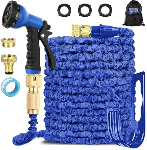 FASCINATDECO Flexibler Gartenschlauch 60m Bewässerungsschlauch, Wasserschlauch flexibel mit 3-Fach Latexkern inkl, dehnbarer flexiSchlauch mit 1/2' 3/4' Zoll Messinganschlüssen - Garden Hose
