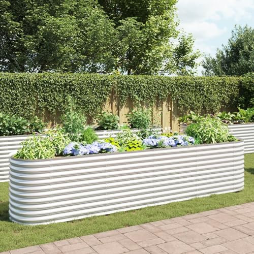 Xichuzi Garten-Hochbeet 400 x 80 x 81 cm Verzinkter Stahl Silbern, Palettenrahmen, Hochteich, Gemüsebeet, Kräuterregal Balkon, Blumenbeet, Kräuterspirale, Tomatenbeet, Pflanzhochbeet - 45511