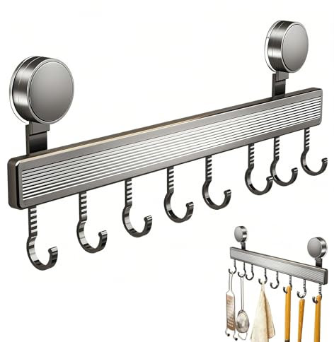 CHXAOM Appendi Mestoli Da Cucina Gancio A Ventosa, Listello Autoadesivo, Per Guida Da Cucina, Gancio Mobile, Listello Rimovibile In Acciaio Inox, Facile Da Installare (Gun Grey, Con 4 Ganci Da 30 Cm)