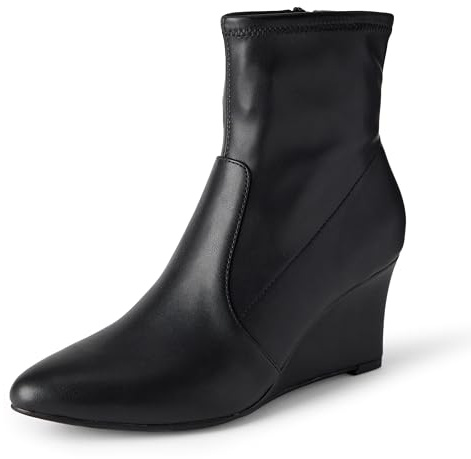 Amazon Essentials Damen Stiefeletten Mit Keilabsatz Und Reißverschluss, Schwarz Kunstleder, 38 EU