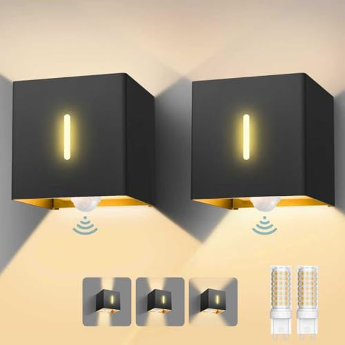 brightower LED Außenwandleuchte Außenlampe mit Bewegungsmelder, 3000K Wandlampe mit Austauschbarer G9 IP54,Aluminium Wandleuchte Außen Einstellbar Abstrahlwinkel für Garten Eingang,Schwarz 2 Stücke