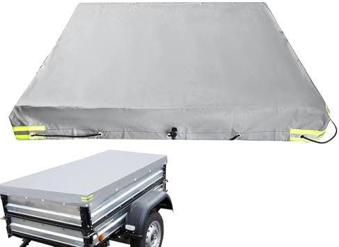 Telone per rimorchio, 214 x 122 x 13 cm, con corda per telone, in tessuto Oxford 420D, copertura rinforzata, per rimorchi auto, 750 kg, nero/grigio