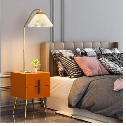Shihan-2015 Élégant Lampadaire avec table et 2 tiroirs, table de chevet moderne du milieu du siècle avec port USB, lampadaires for salon, chambre et bureau à domicile Chambre(Orange)