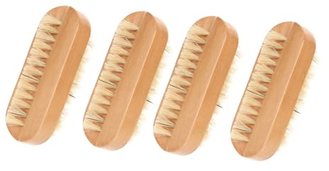 VALICLUD 4pcs Wooden Nail Brush Double Sided Boar Bristle Manicure Pedicure Hand Brush for Cleaning Nails Random Color