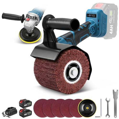 3IN1 polerad poleringsmaskin och polermaskin och vinkelslipare, 1200 W borstlös handhållen elektrisk metallbränningsmaskin med 2 x 4,0 Ah batterier, 3 variabel hastighet, 9 000 varv/min med polerhjul