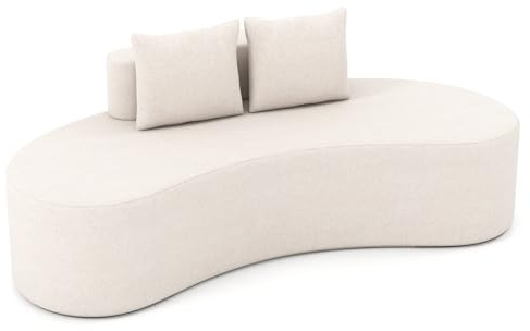 RELAX4LIFE Divano Curvo per 3 Persone, con Seduta Ampia, Schienale, 2 Cuscini e Fondo Antiscivolo, per Salotto, Camera da Letto, Ufficio, 199x97x68 cm (BEIGE)