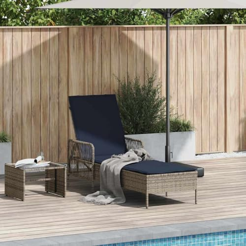 Frdhee Garten Liegestuhl, Sonnenliege, Liegestuhl, Strandliege, Relaxsessel, Liege, Sonnenliege mit Kissen Grau 157 x 55 x 92cm Poly-Rattan Für Camping, Picknick, Einfache Montage