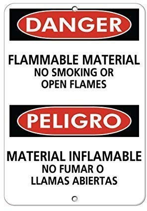 Danger Flammable Material Warning Sign - No Smoking No Open Flames - 12×8 Inch Aluminum Metal Business Safety Sign (2 Pack)