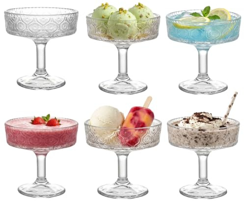 MIUUIPI Set med 6 glas dessertskålar – 200 ml, martiniglas, champagneflöjt, glassbägare med fot, cocktailglas för festliga tillfällen och festkvällar