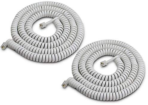 SHONCO (7m 2Pack) Bianca Cavo Telefonico,Cavo a Spirale,4P4C Lunghezza a Spirale da 0.9m a 7m Cavo Cornetta Telefono Fisso per Telefono Fisso RJ9