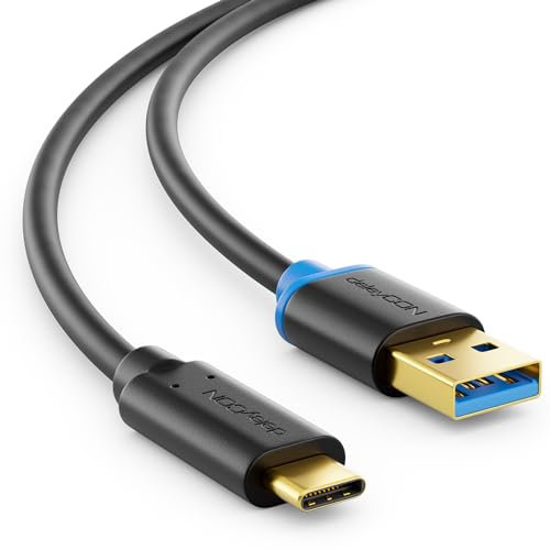 deleyCON 1,5m USB C Kabel USB 3.0 Ladekabel Datenkabel 5 Gbit/s USB-A auf USB-C für iPhone 17 Pro Air 16 15 Pro Max Galaxy S25 S24 S23 Pixel iPad Pro MacBook Air Tablets Switch PS5 Notebook PC