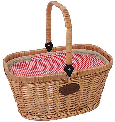 Les Jardins de la Comtesse - Korb Chantilly rotkariert aus überzogener Weide/Kühlfach im Inneren/Für den Einkauf auf dem Markt/für Picknick oder Strand/umklappbarer Henkel - 48 cm x 29 cm x 27 cm