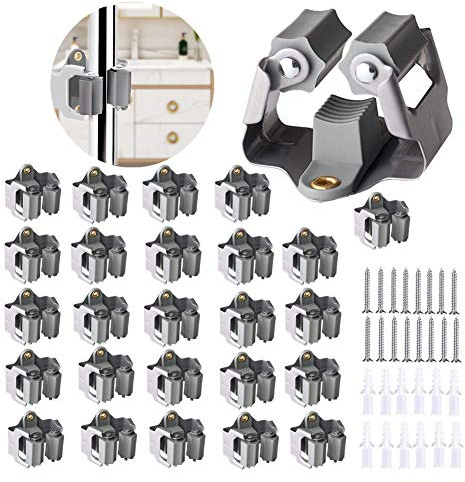 3-H Mop Holder 25 Pack,Brush Holder,Broom Holder Wall Mounted for Kitchen Bathroom Laundry Room Shed Garage Garden(Grey)