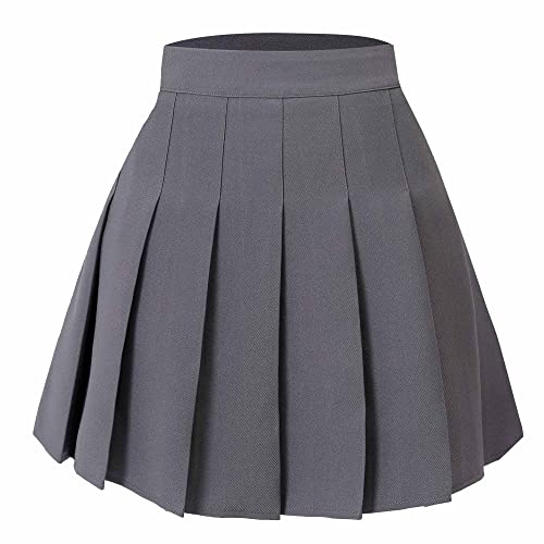 Hoerev Women Girls Short High Waist Pleated Skater Tennis Skirt, PureDarkGrey, US 2