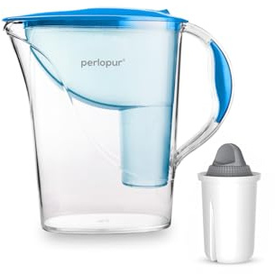 PearlCo - Filtre à eau standard (bleu) avec 1 cartouche filtrante Protect+ classic (pour eau dure) - Compatible avec Brita Classic