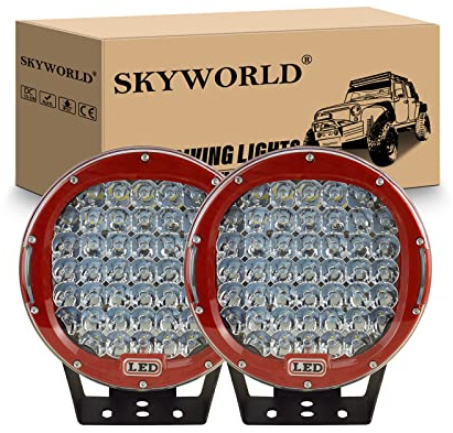 SKYWORLD 2Pcs Scheinwerfer LED Arbeitsscheinwerfer 12V, 9 Zoll 23cm 225W Spot Strahler Rot Auto Runde LED Arbeitslicht Offroad Beleuchtung für SUV ATV Traktor LKW 4x4 6000K Weiße Nebelscheinwerfer
