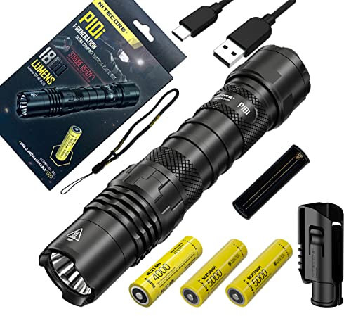 Nitecore Combo P10i - Linterna recargable tipo C ultra compacta 1800 lúmenes con 2 celdas extra NL2150HPi 5000 Mili A de capacidad