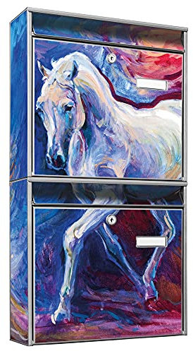 banjado Briefkastenanlage 2 Fach - 2 Briefkästen 36x64x10cm groß - Doppelbriefkasten Set - Namensschild, 2 Schlüssel, Montagematerial - Stahl verzinkt Silber - Motiv Schimmel