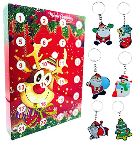 eBoutik - Adventskalender 2021 - 24 Tage Weihnachten Countdown mit Schlüsselanhänger, Charms & kleinen Spielzeugen - Perfekt für Kinder Festlicher Spaß