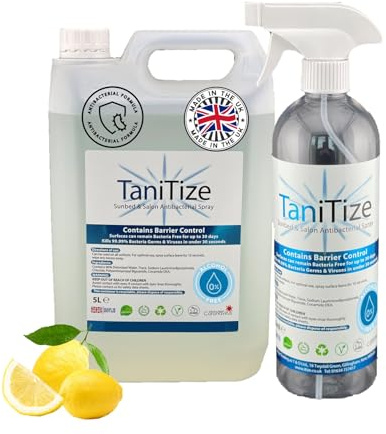 Sunbed Sanitiser & Salon Cleaner Spray - 5ltr Tub + Trigger Bottle | TaniTize , Alcohol Free, Multi Purpose, Kills 99.99% Bacteria, Contains Barrier Control Technology, Sunbed Cleaner