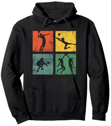 Volleyball Beachvolleyball Volleyballerin Vintage Frauen Pullover Hoodie, Unisex für Erwachsene, Schwarz, L