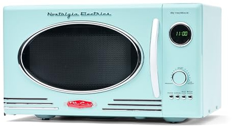 Nostalgia Microondas Retro de Encimera - Gran Potencia de 800 Vatios - 25 Litros - 12 Programas de Cocción Preestablecidos - Reloj Digital - Electrodomésticos de Cocina - Aguamarina