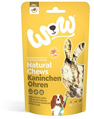 WOW Kausnacks I 100% Kaninchenohren mit Fell getrocknet I Single-Protein Kauartikel für Hunde I Nahrungsergänzung I Zahnpflege (1x 120g)