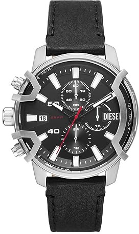 Diesel Griffed Uhr für Männer, Quarz-Chronographenwerk mit Lederarmband