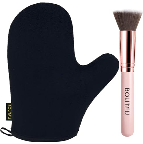 2 Pack Self Tanning Mitt Applicator Kit Set, Self Tanning Glove and Self Tanner Flat Top Brush, Tan Applicator for Sunless Self Tan (Black)