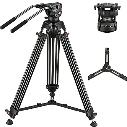 MagicLine 70.9 Aluminum Video Tripod,Heavy Duty Camera Tripod Stand with 2 Handles &360° Fluid Head & Adjustable Metal Middle Spreader,2 QR Plates for DSLR Camcorder Cameras(Max Load 22 lb)