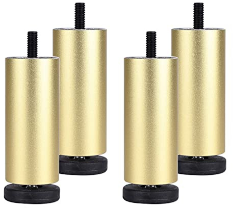 NURBAL Möbelfüße Verstellbar 4 Stück, Hochwertige Aluminium Möbelfüße, DIY rutschfest/Abriebfest Füße für möbel, für Tischfuß Couchfüße Bettfüße 10cm/3.9in Gold